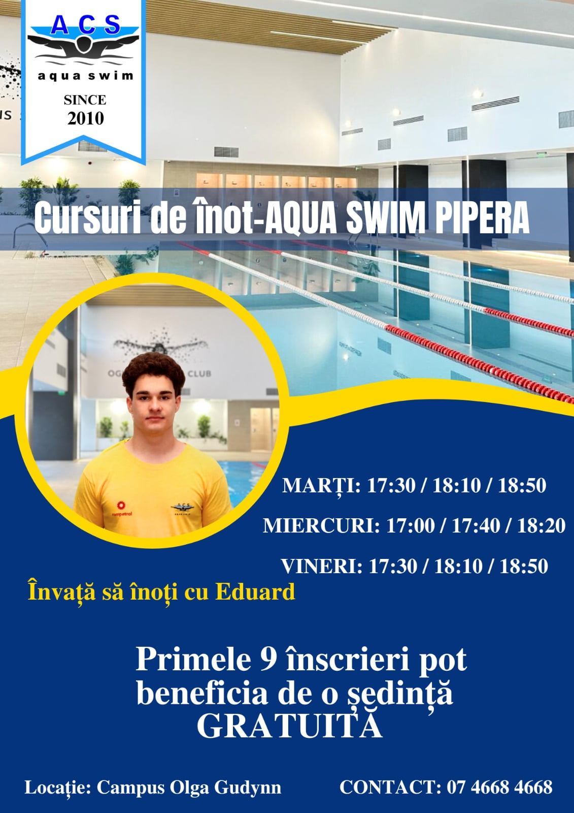 Spațiul pentru cursuri de înot copii din Pipera